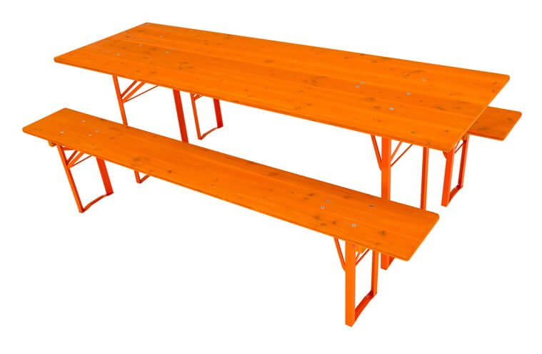 Bierzeltgarnitur orange mit 70 cm Tisch