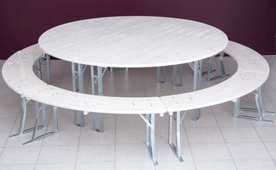 3 Bänke 2te Tischplatte Bierzelt Garnitur rund Lagerware 1 Tisch NEU