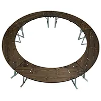 Rundbänke für 150 cm Rundtisch. Diese Bank ist passend zur runden Bierzeltgarnitur Modell 168. Für die runde Festzeltgarnitur Modell 168 wird ein vierbeiniger Rundtisch verwendet. runde Bierbänke 150 cm