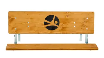 Bank mit Rückenlehne 110 cm lang. Detailansicht von oben, die Lehnenbank hat einen Siebduck auf der Sitzfläche. Bierbank mit Lehne von oben