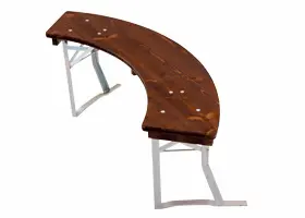 Einzelne Rundbank für 120 cm Rundtisch. Diese Bank ist passend zur runden Bierzeltgarnitur Modell 102n. Das n in der Bezeichnung 102n bedeutet Holzfarbe Nussbaum. Die Gesamtlänge beträgt 140 cm, durch die Rundung wird der Platzbedarf Ihrer Gäste begünstigt, dadurch können drei Personen auf einer einzelnen Bank bequem sitzen. Bank rundgarnitur 120 cm