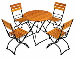 Biergartenmöbel Set mit Rundtisch 80 cm und vier Stühlen aus Robinienholz