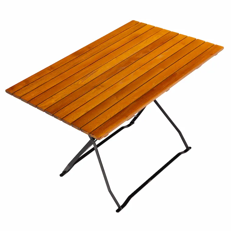 Biergartentisch 120 × 75 cm aus Robinie mit schwarzem pulverbeschichtetem Gestell