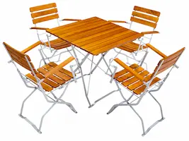 Diese Stühle werden wegen der Armlehne sehr häufig als Biergartensessel bezeichnet. Biergartenmöbel Modell 0403bg