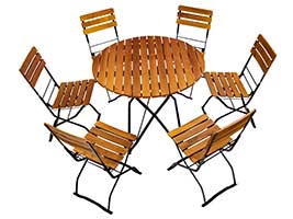 Biergartenmöbel mit Rundtisch und sechs Stühle