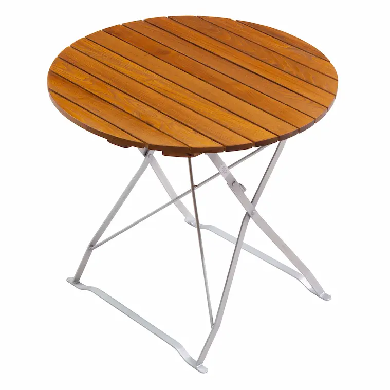 Runder Biergartentisch 80 cm aus Robinie mit verzinktem Klappgestell für Biergärten
