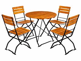 Biergartenmöbel Set aus Robinie mit rundem 80 cm Tisch und vier Stühlen