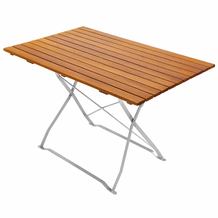 Rechteckiger Biergartentisch 120 × 75 cm aus Robinie mit verzinktem Stahlgestell