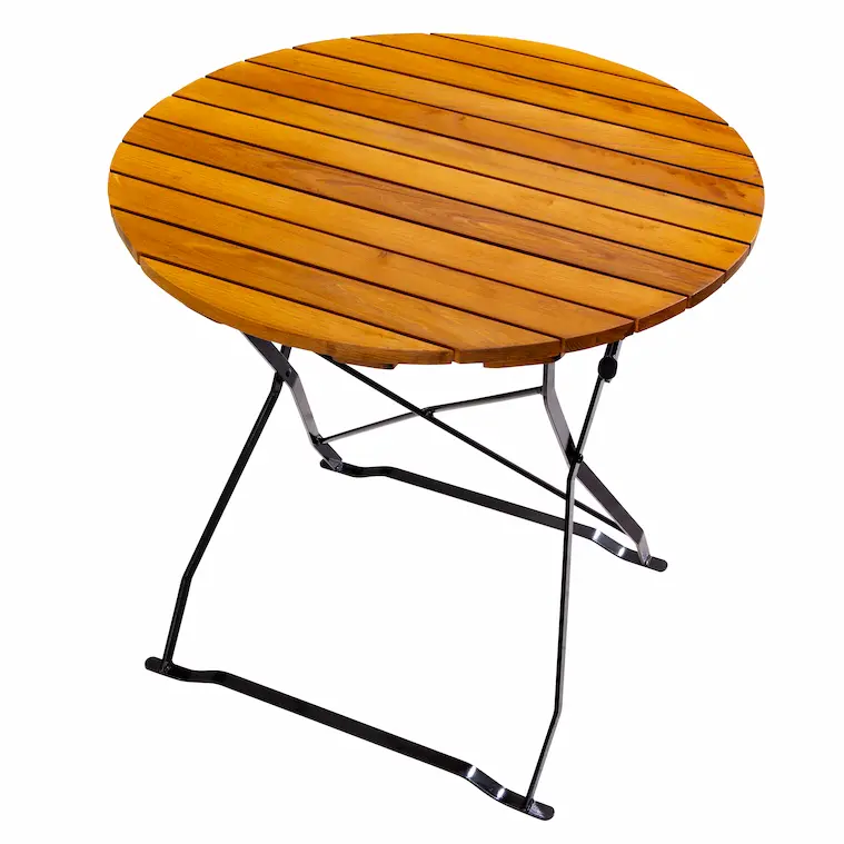 Runder Biergartentisch 80 cm aus Robinie mit schwarzem Klappgestell für Gastronomie