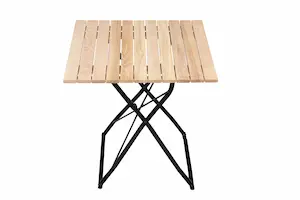 Quadratischer Biergartentisch 75 × 75 cm aus unbehandelter Robinie mit schwarzem Gestell