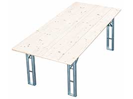 Vierbeiniger Biertisch 220x100 cm mit weiß lasierter Holzoberfläche Vierbeiniger Biertisch 220x100 cm mit dreifach weiß lasierter Holzoberfläche