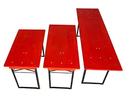 Rote Biertische mit Standardgestell in 100, 120 und 220 cm Länge bei 58 cm Breite
