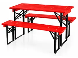 Modell 304 in Rot mit schwarzen Klappgestellen Bierzeltgarnitur 120 cm in Rot mit schwarzen, übereinander klappenden Gestellen