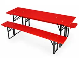 Bierzeltgarnitur 220x58 cm rot mit schwarzen Gestellen Bierzeltgarnitur 220x58 cm rot mit schwarzen Gestellen in Seitenansicht