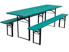 <h3>Eine größere Menge dieser Bierzeltgarnituren</h3>ist in einem Brauhaus mit großem Biergarten im Einsatz. Diese Bierzeltgarnituren haben schmale Bänke mit 25 cm Breite und einen 67 cm breiten Tisch. Bierzeltgarnitur im Brauhaus