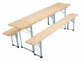 Bierzeltgarnitur Modell 108v mit optionalem Bodenschoner Bodenschoner an verzinktem Gestell der Bierzeltgarnitur Modell 108v