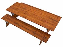 Klappbeschläge an den Holzfüßen Holzfüße und Klappbeschläge an Tisch und Bänken der Bierzeltgarnitur Modell 308