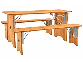 Holzverkleidung und Gestaltung der Garnitur Modell 309 Bierzeltgarnitur Modell 309 mit Holzverkleidung an Tisch und Bänken aus Douglasie