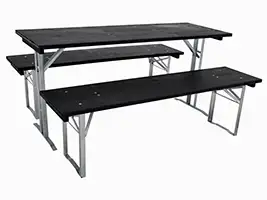 Moderne Bierbankgarnitur mit geradlinigen anthrazitgrauen Holzplatten und dezent gerundeten Ecken