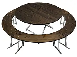 Runde Bierzeltgarnituren werden ach sehr häufig als Sitzgarnitur Rondo bezeichnet. Bierzeltgarnitur rondo mit kompletten Kreis
