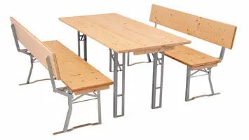 Die Bierzeltgarnitur ist für alle Aufstellungen wie, einzeln, in Reihe, oder quadratisch bestens geeignet. Bierzeltgarnitur 113 single