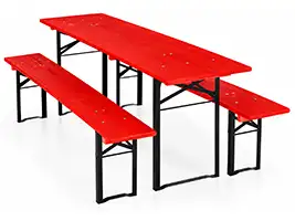 Bierzeltgarnitur 220x58 cm mit 27 cm breiten Bierbänken Bierzeltgarnitur 220x58 cm mit 27 cm Bänken und schwarzen Gestellen