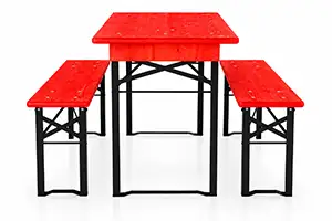 Bierzeltgarnitur 100x50 cm in Rot mit schwarz lackierten Untergestellen