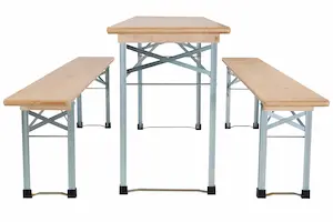 Biertisch 50 cm breit mit verzinktem Klappgestell 50 cm breiter Biertisch mit einklappbarem verzinktem Metallgestell
