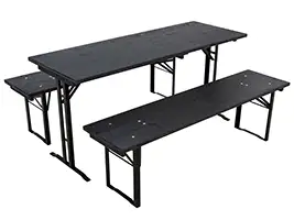 Anthrazitgraue Bierzeltgarnitur Modell 301 mit breitem Tisch, kantigen Platten und schwarzen Metallgestellen