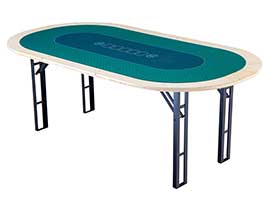 Vierbeiniger ovaler Biertisch aus bruchsicherer dreischichtiger Holzplatte. Der Tisch ist auch als Banketttisch, Pokertisch mit Auflage oder Gastronomietisch verwendbar. ovaler Biertisch als Pokertisch