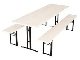 Bierzeltgarnitur 220x70 cm weiß Modell 145 mit schwarzem T-Gestell