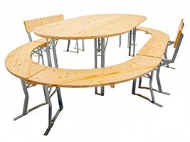 Bierzeltgarnitur oval mit und ohne Rückenlehne