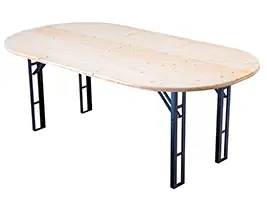 Ovaler vierbeiniger Biertisch mit großer Holzplatte als Poker- oder Banketttisch