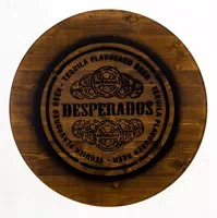 Runde Tischplatte für Desperados Fass Stehtische. Durch den von Hand aufgesprühten Rand wird jede Platte zum Unikat. Tischplatten für Desperados Stehtische