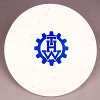 Tischplatte weiß lasiert mit 80 cm Durchmesser für Stehtische und Bistrotische mit Logo. Tischplatte Stehtische Bistrotische